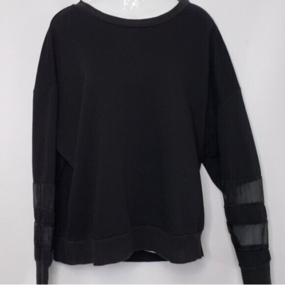Good American Women's Black Sweatshirt Sheer Panel Sleeves Size 2XL - Picture 4 of 14